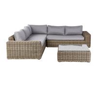 Garden Corner Sofa with Ottoman 6 Seater PALERMO Modular PE Rattan Light Brown
