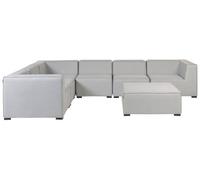 Beliani Garden Corner Sofa With Ottoman 7 Seater Arezzo Right Hand Light Grey Modular