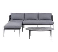 Beliani Garden Corner Sofa With Table 3 Seater Leffe Metal Grey Right Hand