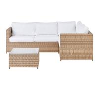 Beliani Garden Corner Sofa With Table 4 Seater Avola Left Hand Pe Rattan Off-White
