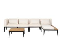 Beliani Garden Corner Sofa With Table 4 Seater Bracciano Left Hand Certified Acacia Wood Light Beige, Cream