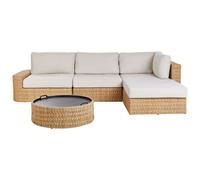 Beliani Garden Corner Sofa With Table 4 Seater Oliveri Pe Rattan Beige Left Hand