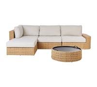 Beliani Garden Corner Sofa With Table 4 Seater Oliveri Pe Rattan Beige Right Hand