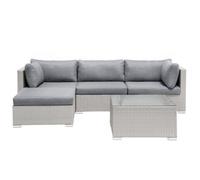 Beliani Garden Corner Sofa With Table 4 Seater Sano Ii Right Hand Modular Pe Rattan Light Grey