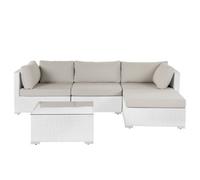 Beliani Garden Corner Sofa With Table 4 Seater Sano Left Hand Modular Pe Rattan White