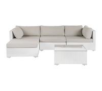 Beliani Garden Corner Sofa With Table 4 Seater Sano Right Hand Modular Pe Rattan White