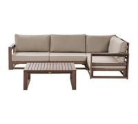 Beliani Garden Corner Sofa With Table 4 Seater Timor Left Hand Modular Certified Acacia Wood Dark Brown