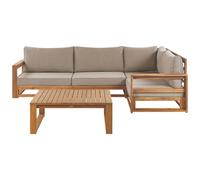 Beliani Garden Corner Sofa With Table 4 Seater Timor Left Hand Modular Certified Acacia Wood Light Brown