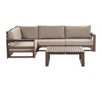 Beliani Garden Corner Sofa With Table 4 Seater Timor Right Hand Modular Certified Acacia Wood Dark Brown