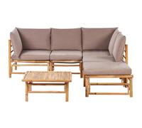 Beliani Garden Corner Sofa With Table 5 Seater Cerreto Left Hand Bamboo Wood Taupe