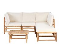 Beliani Garden Corner Sofa With Table 5 Seater Cerreto Left Hand Off-White Bamboo