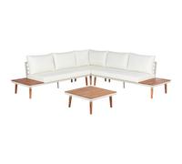 Beliani Garden Corner Sofa With Table 5 Seater Corato Off-White Acacia Wood