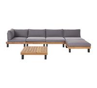 Beliani Garden Corner Sofa With Table 5 Seater Frazzano Modular Certified Acacia Wood Grey