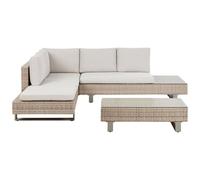 Beliani Garden Corner Sofa With Table 5 Seater Lanciano Right Hand Off-White Pe Rattan