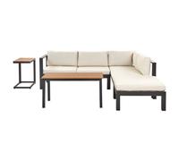 Beliani Garden Corner Sofa With Table 5 Seater Messina Left Hand Metal Beige