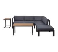Beliani Garden Corner Sofa With Table 5 Seater Messina Left Hand Metal Black