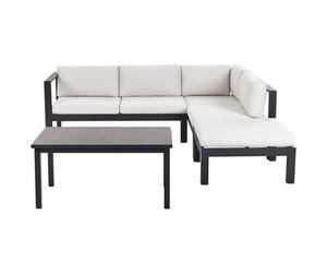 Beliani Garden Corner Sofa With Table 5 Seater Messina Left Hand Off-White Metal