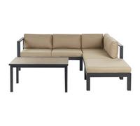 Beliani Garden Corner Sofa With Table 5 Seater Messina Left Hand Sand Beige Metal