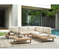Garden Corner Sofa with Table 5 Seater MYKONOS Right Hand Off-White Certified Acacia Wood