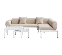 Beliani Garden Corner Sofa With Table 5 Seater Rasiglia Left Hand Beige Metal