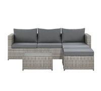 Beliani Garden Corner Sofa With Table 5 Seater Sabbia Modular Pe Rattan Light Grey Right Hand