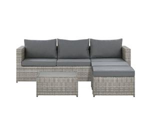 Beliani Garden Corner Sofa With Table 5 Seater Sabbia Modular Pe Rattan Light Grey Right Hand