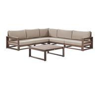 Beliani Garden Corner Sofa With Table 5 Seater Timor Modular Certified Acacia Wood Dark Brown, Brown