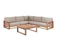 Beliani Garden Corner Sofa With Table 5 Seater Timor Light Brown Certified Acacia Wood Modular