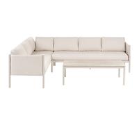 Beliani Garden Corner Sofa With Table 5 Seater Tonara Metal Light Beige Right Hand
