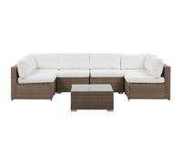 Beliani Garden Corner Sofa With Table 6 Seater Belvedere Pe Rattan White, Brown