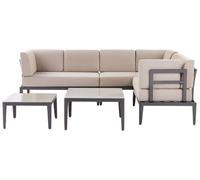 Beliani Garden Corner Sofa With Table 6 Seater Rima Iii Left Hand Modular Metal Beige