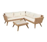 Beliani Garden Corner Sofa With Table 6 Seater Vittoria Pe Rattan Off-White