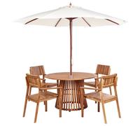 Beliani Garden Dining Set 4 Seater Agello With Parasol (12 Options) Acacia Wood Brown