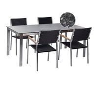 Garden Dining Set 4 Seater COSOLETO/GROSSETO Black Tempered Glass Granite Effect