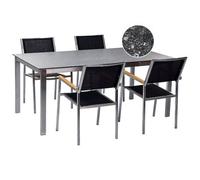 Beliani Garden Dining Set 4 Seater Cosoleto/Grosseto Tempered Glass Granite Effect Black, Black
