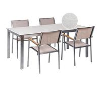 Garden Dining Set 4 Seater COSOLETO/GROSSETO Tempered Glass Marble Effect White/ Beige
