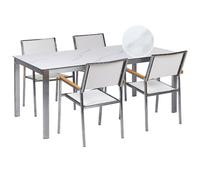 Beliani Garden Dining Set 4 Seater Cosoleto/Grosseto Tempered Glass Marble Effect White Marble, White