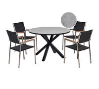 Beliani Garden Dining Set 4 Seater Maletto/grosseto Pe Rattan Marble Effect Grey/ Black