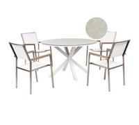 Beliani Garden Dining Set 4 Seater Maletto/grosseto White/ Beige Metal Marble Effect