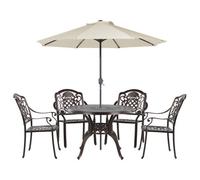 Beliani Garden Dining Set 4 Seater Salento With Parasol (16 Options) Metal Dark Brown