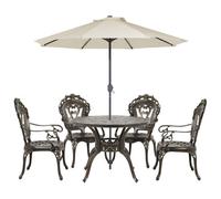 Beliani Garden Dining Set 4 Seater Sapri Dark Brown Metal With Parasol (16 Options)