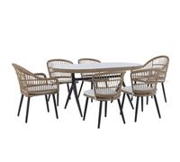 Beliani Garden Dining Set 6 Seater Aliano Ii With Cushions Pe Rattan Beige, Cream