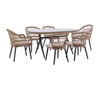 Beliani Garden Dining Set 6 Seater Aliano With Cushions Pe Rattan Pastel Pink, Pink