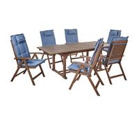 Beliani Garden Dining Set 6 Seater Amantea With Cushions Acacia Wood Blue, Brown
