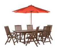Garden Dining Set 6 Seater AMANTEA with Parasol Acacia Wood Red