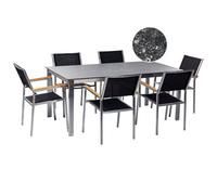 Beliani Garden Dining Set 6 Seater Cosoleto/grosseto Black Tempered Glass Granite Effect