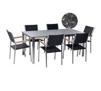 Beliani Garden Dining Set 6 Seater Cosoleto/grosseto Black Tempered Glass Granite Effect