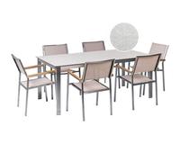 Beliani Garden Dining Set 6 Seater Cosoleto/grosseto White/ Beige Tempered Glass Marble Effect