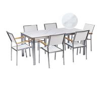 Beliani Garden Dining Set 6 Seater Cosoleto/grosseto White Marble Tempered Glass Marble Effect