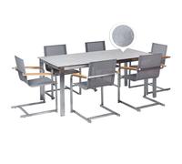 Beliani Garden Dining Set 6 Seater Cosoleto Tempered Glass Grey